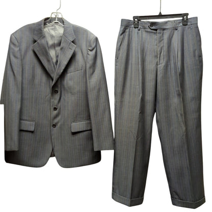 Vintage Elite Mens Pinstripe Suit 40R Gray Single Breasted Dark Academia Power