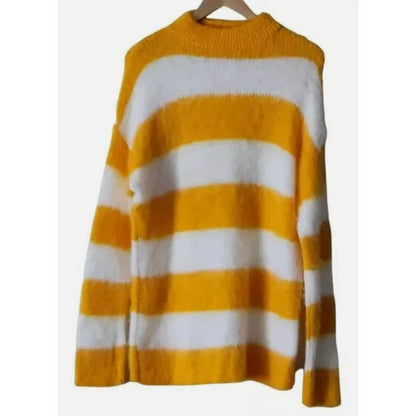 NWT Abound Mock Neck Fuzzy Striped Sweater Size XXS / 2XS in Orange Slice