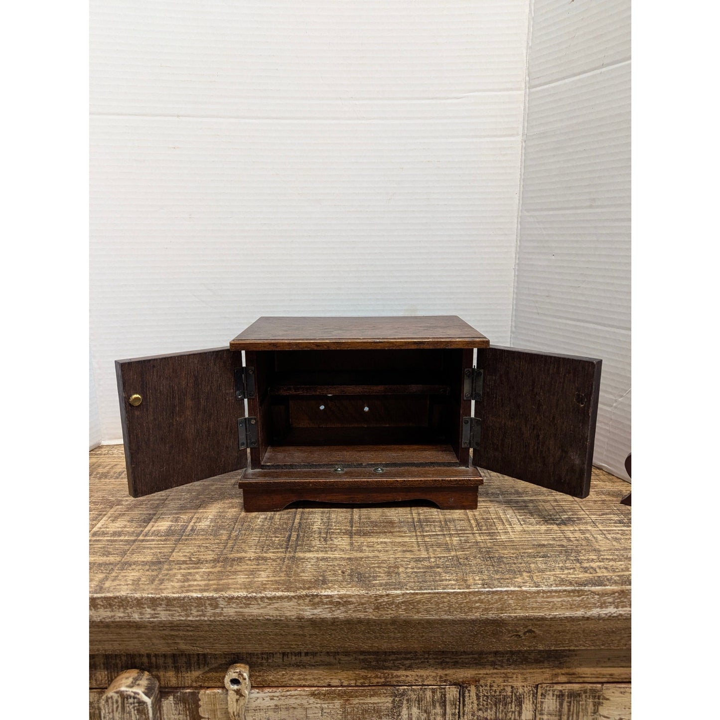 Vintage Wood Jewelry Box Shell Project Piece - Ornate Cabinet Style