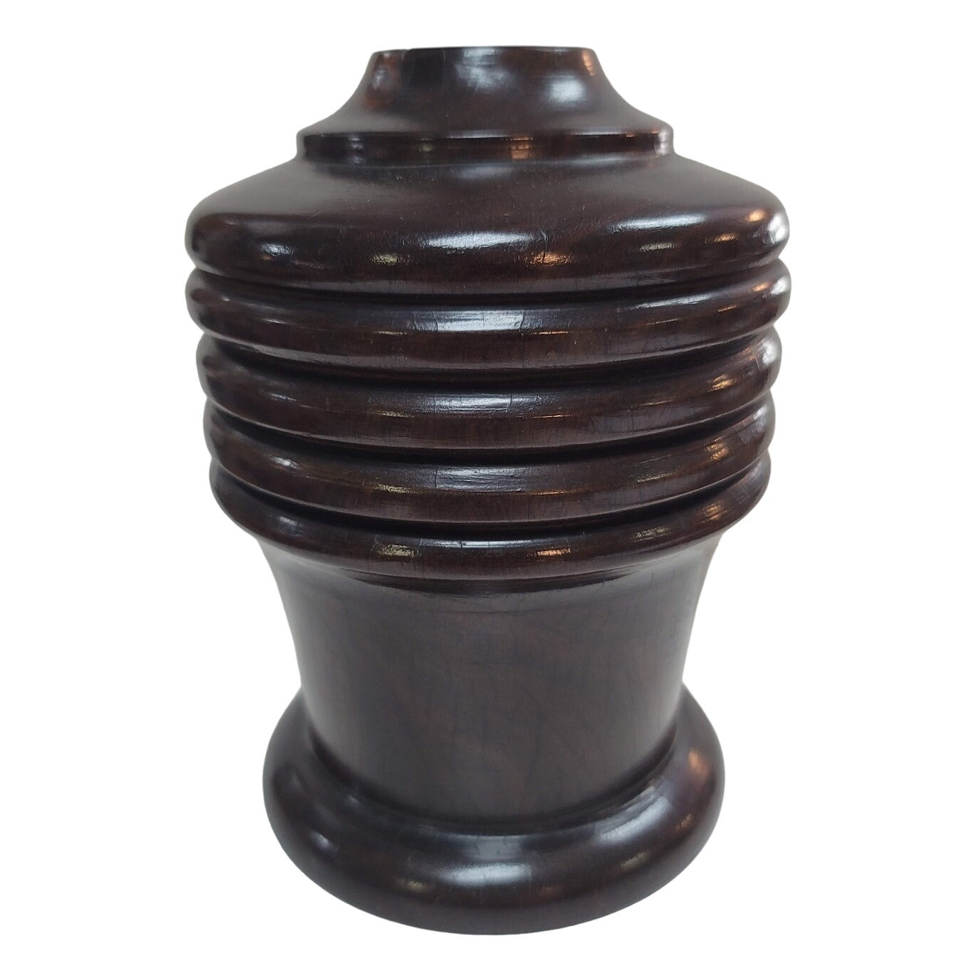 Hand turned black walnut vase heavy aged solid wood crackle varnish vessel