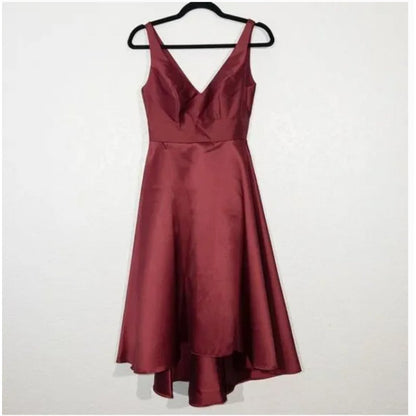 Alfred Sung Sleeveless Sateen Twill Dress Size 0 Burgundy High Low cocktail D765