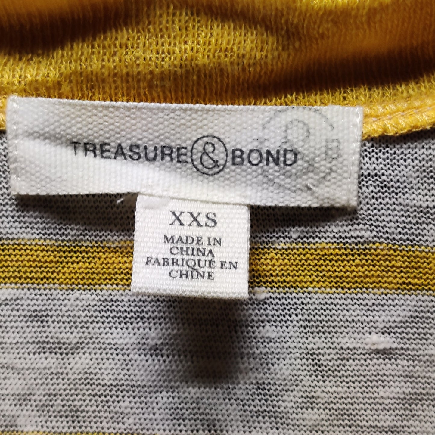 Treasure & Bond Yellow White Striped V-Neck Tee Soft Casual Summer Top NWT XXS