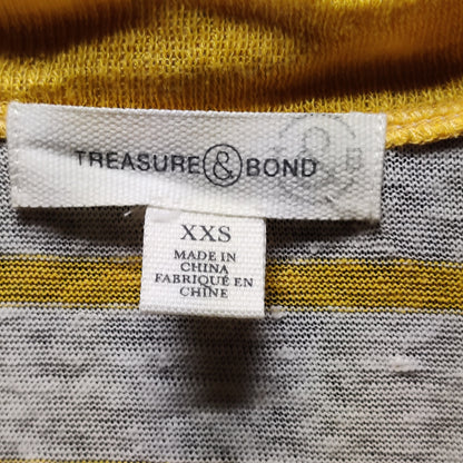 Treasure & Bond Yellow White Striped V-Neck Tee Soft Casual Summer Top NWT XXS