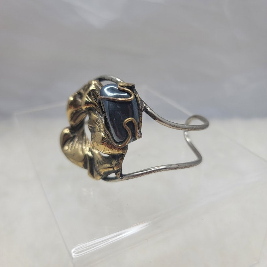 Vintage Molten Brutalist Sculptural Mixed Metal Cuff Bronze & Polished Hematite