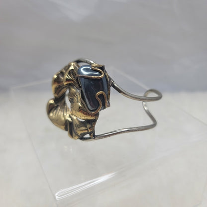 Vintage Molten Brutalist Sculptural Mixed Metal Cuff Bronze & Polished Hematite