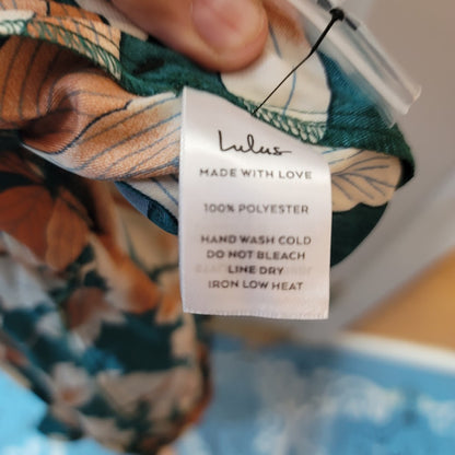 From Sunrise Teal Floral Print Wide-Leg Jumpsuit Lulus New Medium 3/4 Sleeve