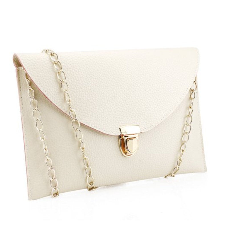 Vegan Pebbled Leather Conververtible Clutch Purse Shoulder Bag gold chain clasp