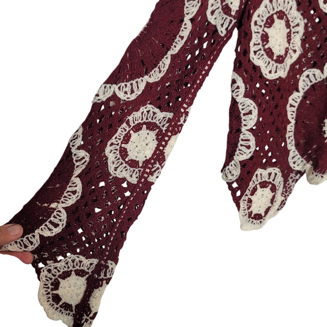 Knit Crocheted Sweater Modern Boho Size Medium NEW Two Tone Layering Bell Sleeve