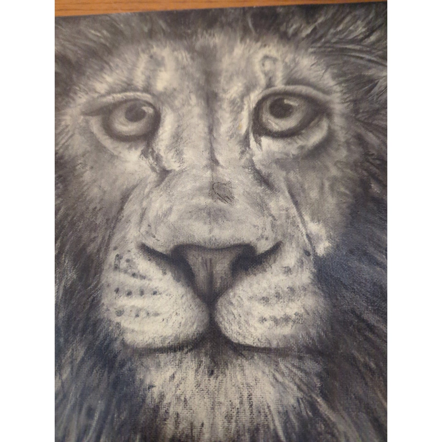 Original Signed Lion Face Canvas Painting Monochromatic Black & White Art 2018