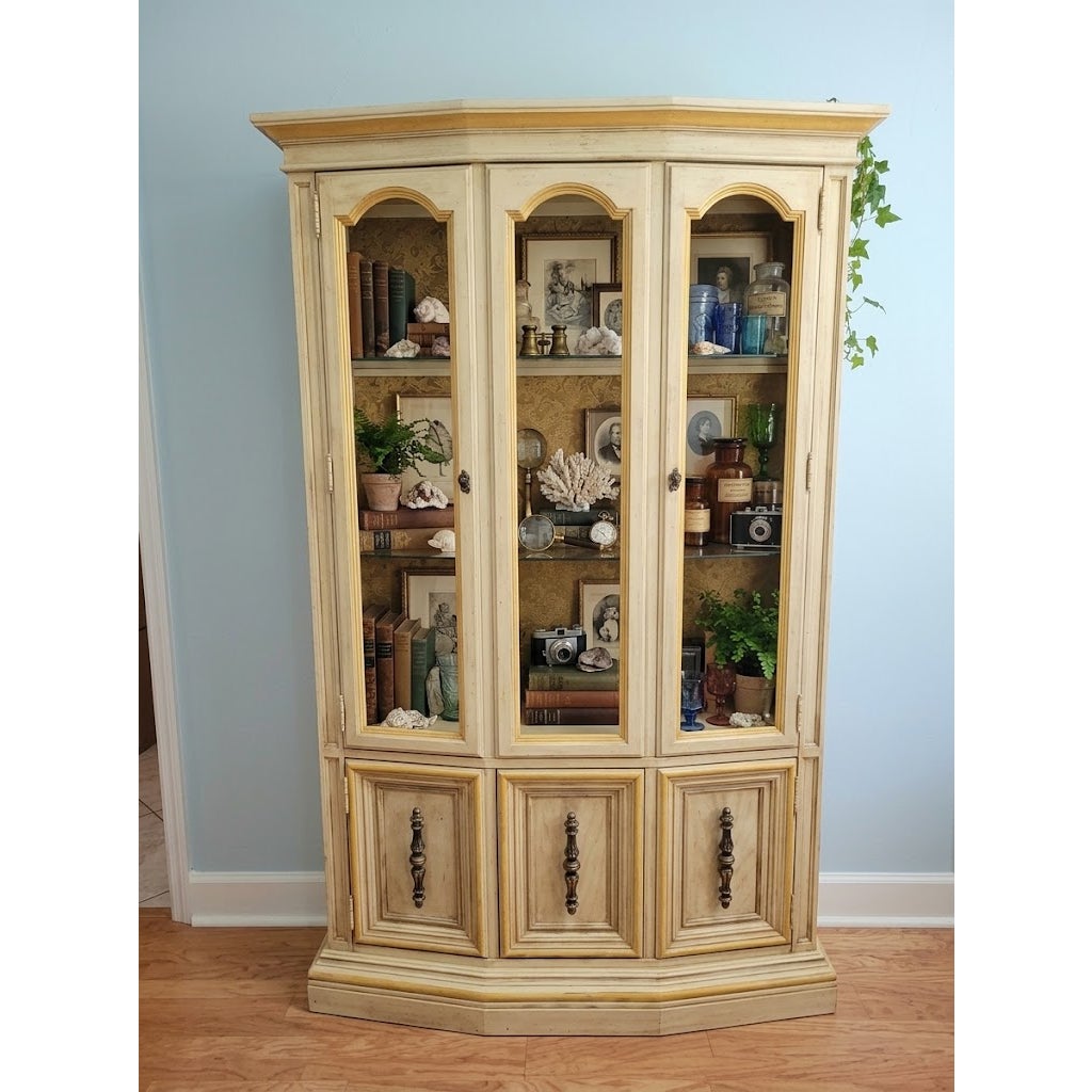 Secondhand Sandies: Vintage French Provincial Low Profile China Cabinet Hutch Cream