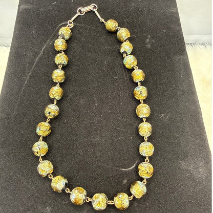 Vintage Art Deco Murano Venetian Gold Foil Bead Beaded Choker Necklace