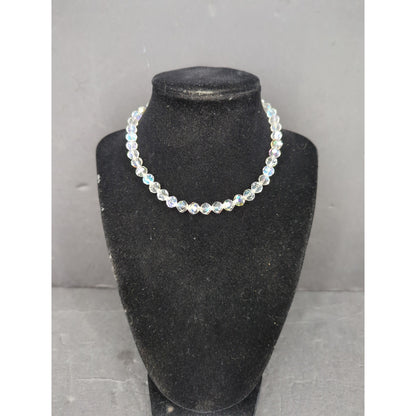 Vintage Clear Aurora Borealis Crystal Bead Necklace Mid-Century Glamour