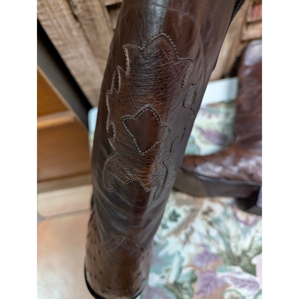 Nocona Vintage Brown Full Quill Ostrich Leather Western Cowboy Boots 9.5 D