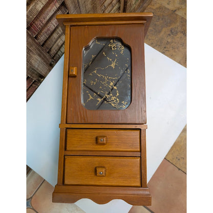 Vintage '84 Handmade Signed Wooden Jewelry Box Cabinet Armoire Amazing Craftsman