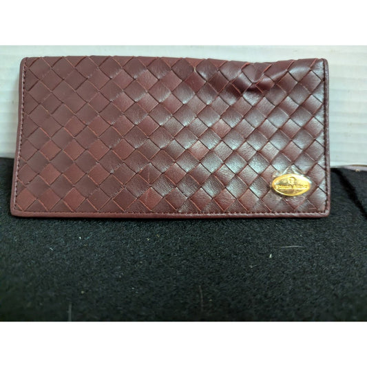 Etienne Aigner Wallet Basketweave Burgundy wine checkbook cover leather
