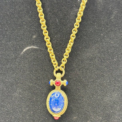 1928 Jewelry Co. Victorian Revival Blue Cabochon Gold Tone Lariat Necklace