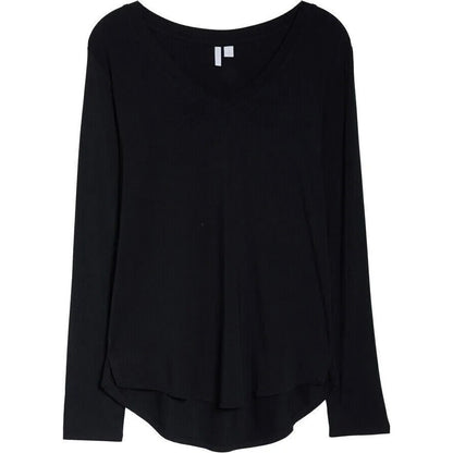 Nordstrom V-Neck Stretch Long Sleeve Pullover Top Size Small in Black NWT