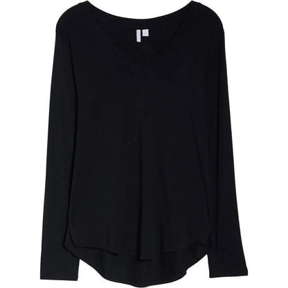 Nordstrom V-Neck Stretch Long Sleeve Pullover Top Size Small in Black NWT