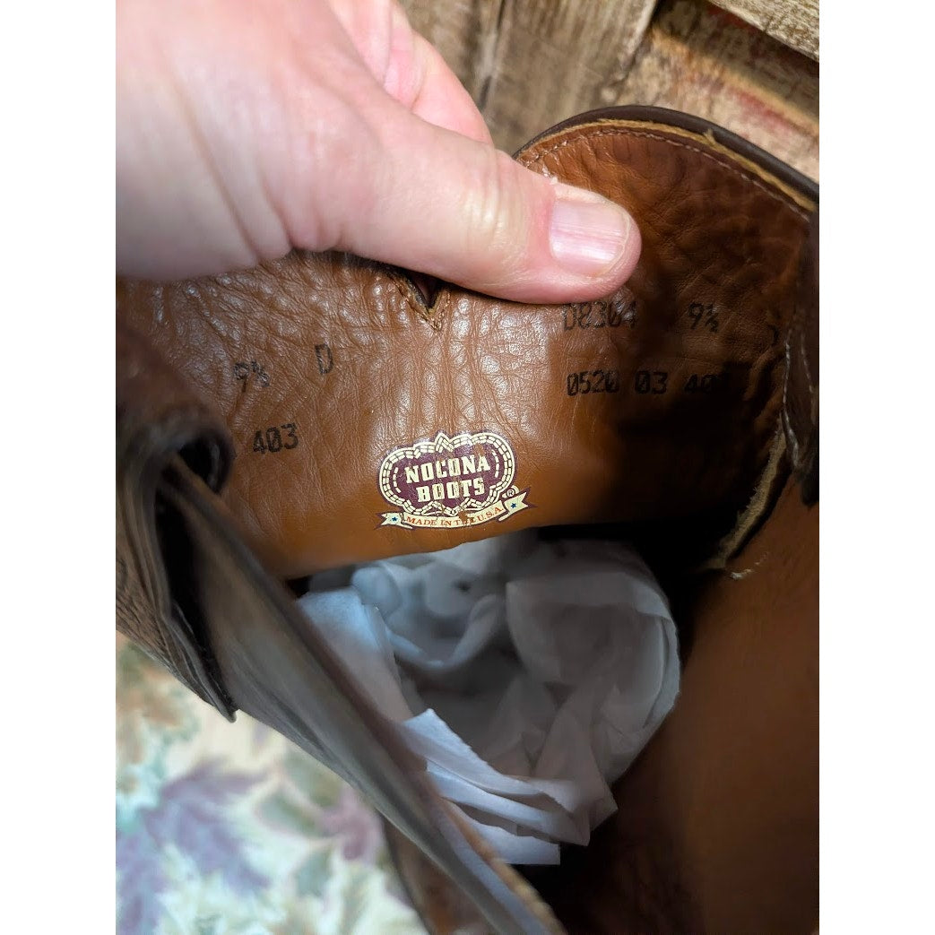 Nocona Vintage Brown Full Quill Ostrich Leather Western Cowboy Boots 9.5 D