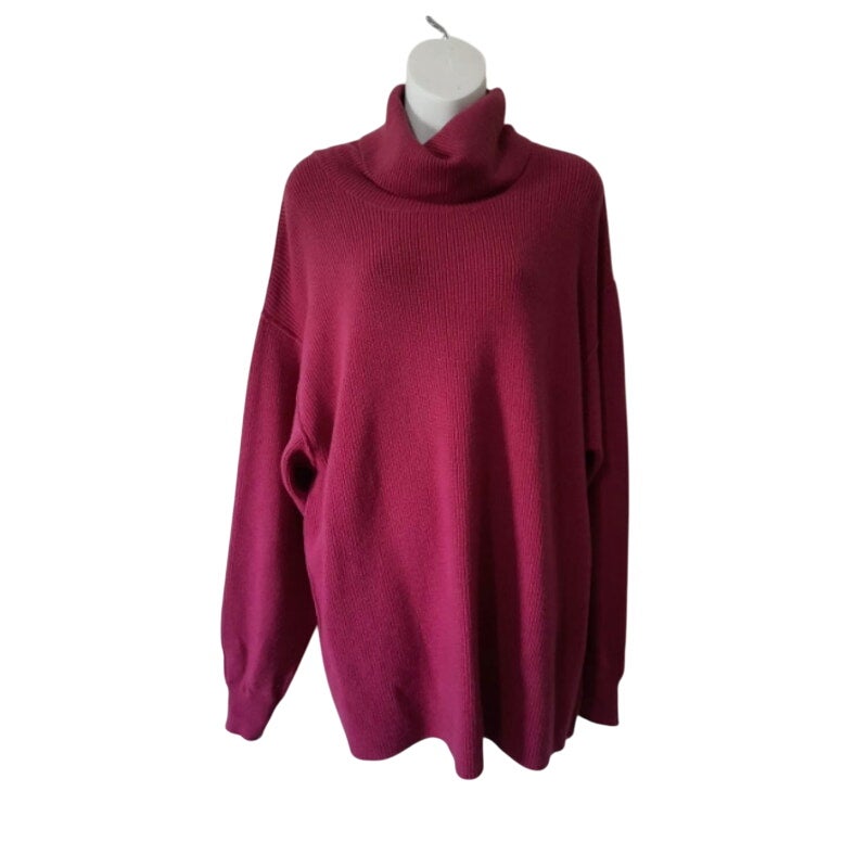 Free People Pullover Turtleneck Sweater Berry Crush Size LARGE Softly Structured