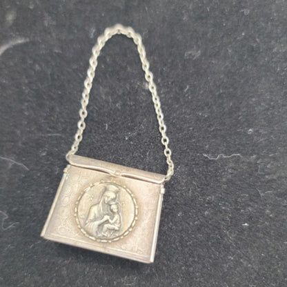 Antique German Alpacca Silver Mini Purse D.R.G.M. Religious Relic Art Nouveau