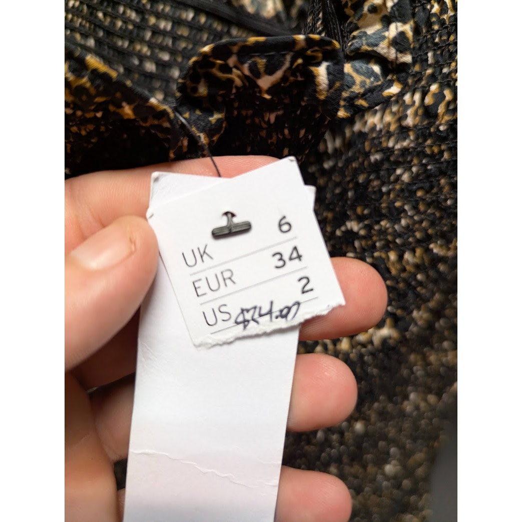 Topshop Gold & Black Smocked Off-the-Shoulder Mini Dress Size 2 NEW Summer
