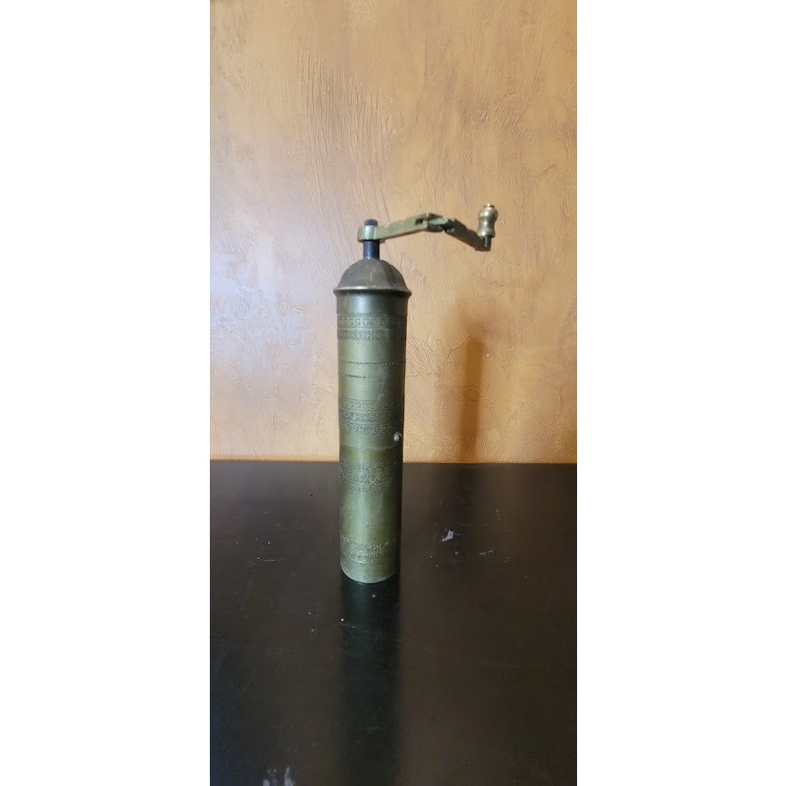 Vintage Brass Coffee Grinder Mill Made in Greece Hand Crank Pepper Spice