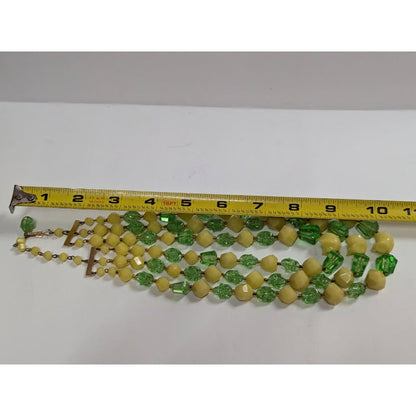 Vintage graduated 1950 layered signed GERMANY green yellow NECKLACE 3 STRAND