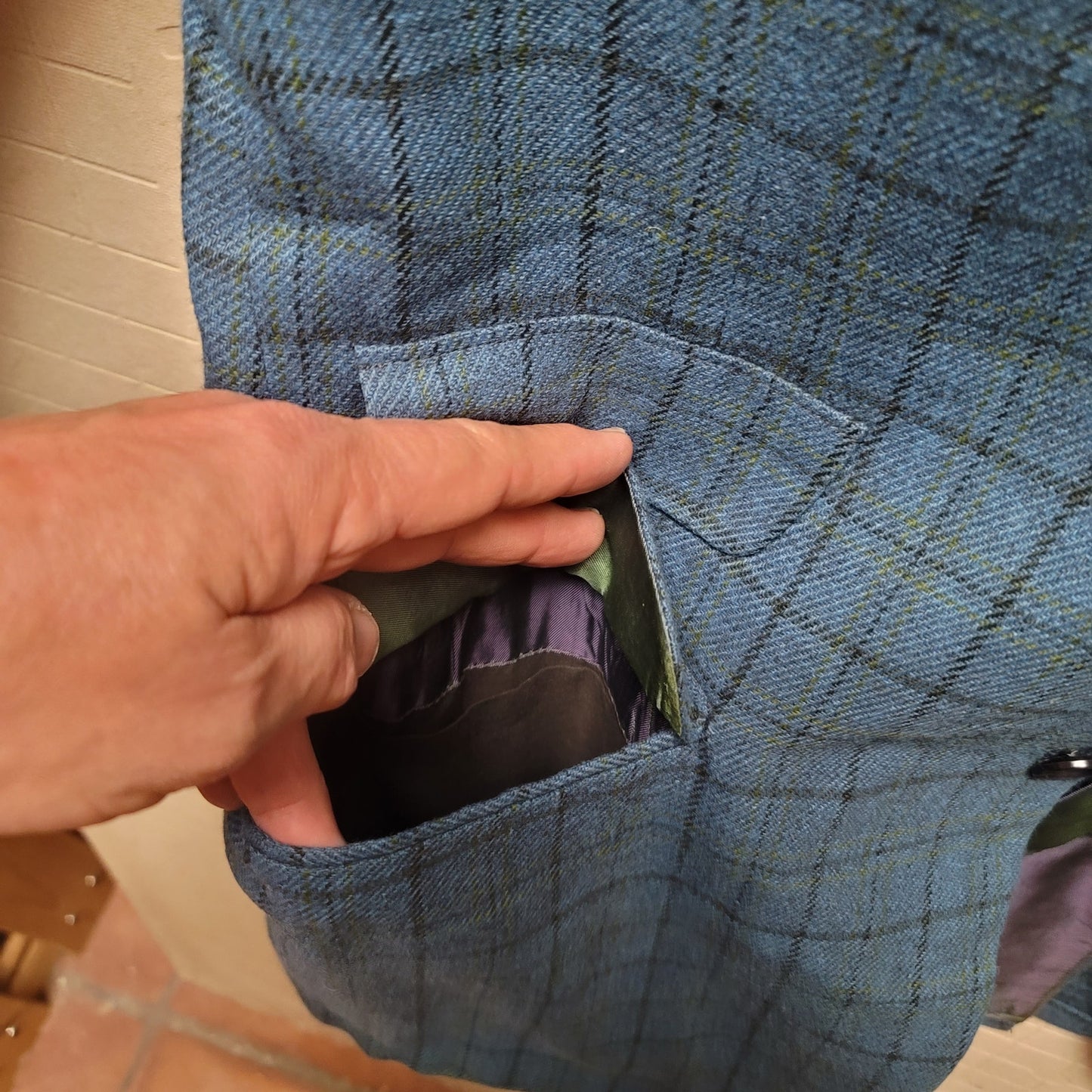 Schwobilt Vintage men's wool blazer coat jacket Size Medium plaid Blue