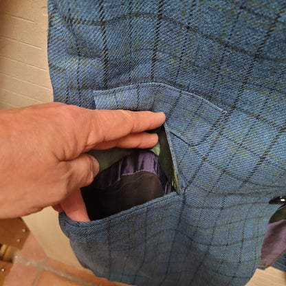 Schwobilt Vintage men's wool blazer coat jacket Size Medium plaid Blue