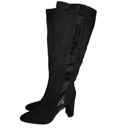 14th Union Jaki Knee High Slipon Side Zip Black Faux Alligator Heel Boots Size 9