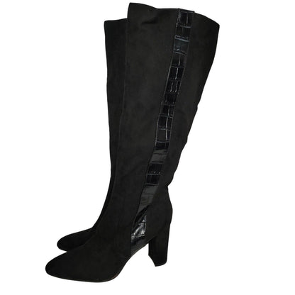 14th Union Jaki Knee High Slipon Side Zip Black Faux Alligator Heel Boots Size 9