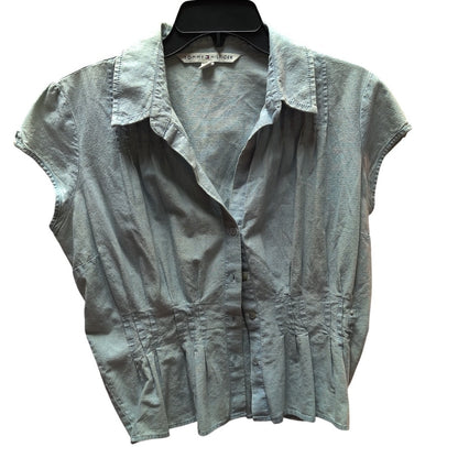 Tommy Hilfiger Blue Chambray Ruched Waist Cap Sleeve Blouse Top Classic Medium
