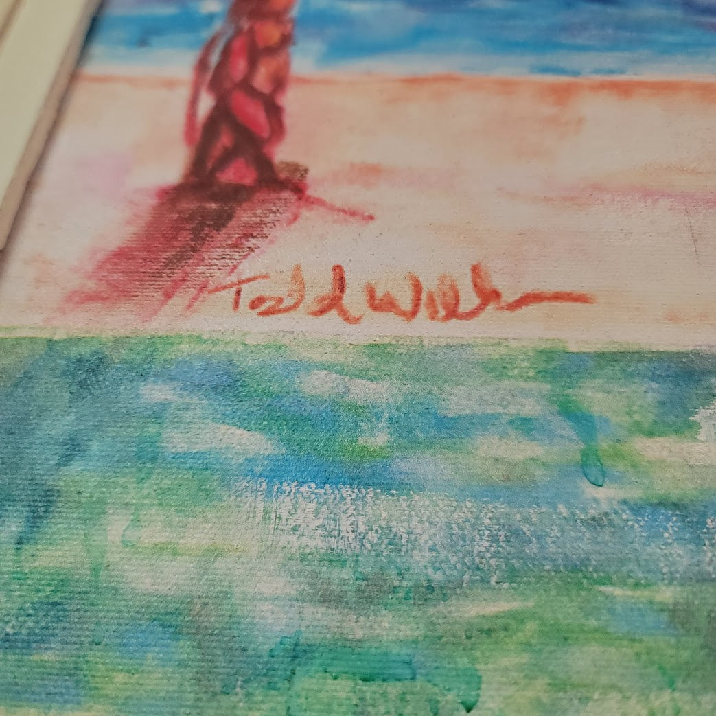 handpainted Todd Wilkens Flamingo Beach Art Painting