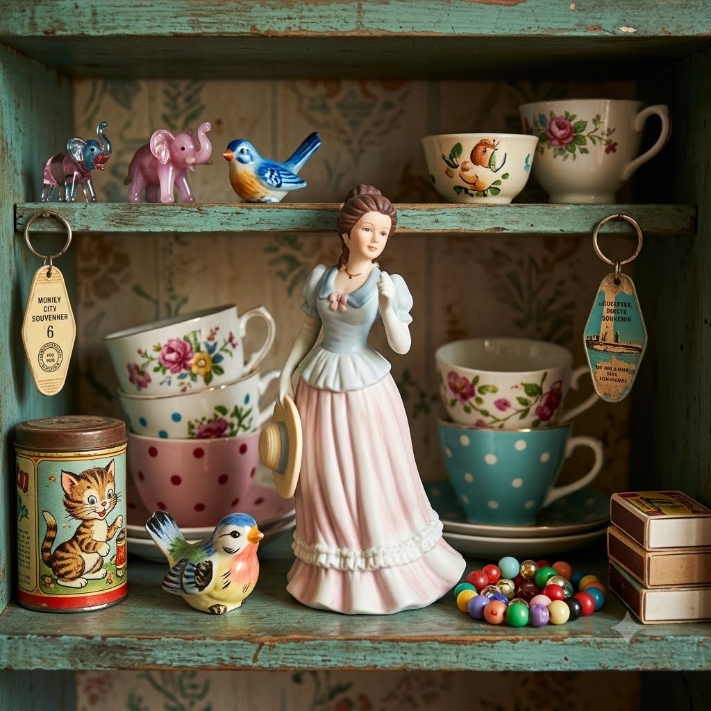 Vintage Kitschy Princess Lady Figurine Porcelain Southern Belle Pink Blue Dress