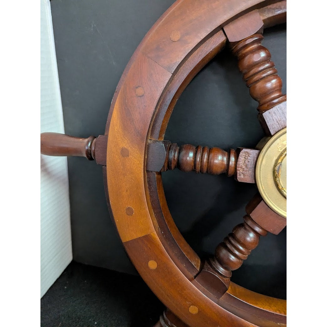 Vintage 20" wood and brass Ship Steering Wheel Fishing Boat Nautical Beach Deocr