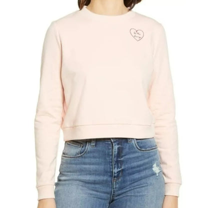 NWT BP "Be The Change" Embroidered Heart Crew Neck Sweatshirt in Pink Sz Medium