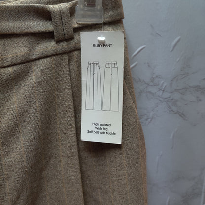 Antonio Melani Pleated Trousers NWT 2 High Waist Wide Leg Tan Pinstripe Pants