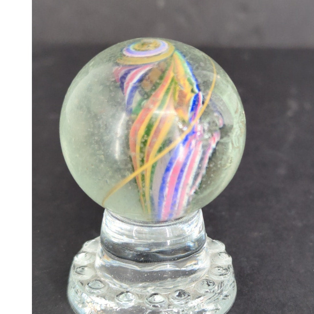 Antique German Glass Marble Latticinio Swirl Giant 1-5/8" Played Wear Chips #AB