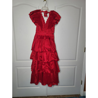 NEW Flamenco Tango Red Multi Tiered Dress SMALL cocktail ayered Fiesta Formal