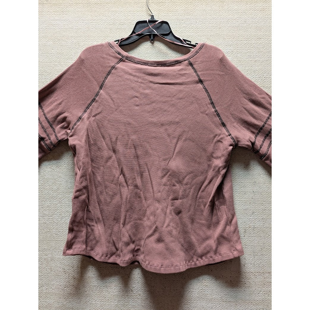 Emelia Size Large Thermal Long Sleeve shirt top Raglan Mocha Rust Stripe NEW