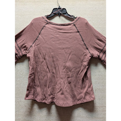 Emelia Size Large Thermal Long Sleeve shirt top Raglan Mocha Rust Stripe NEW