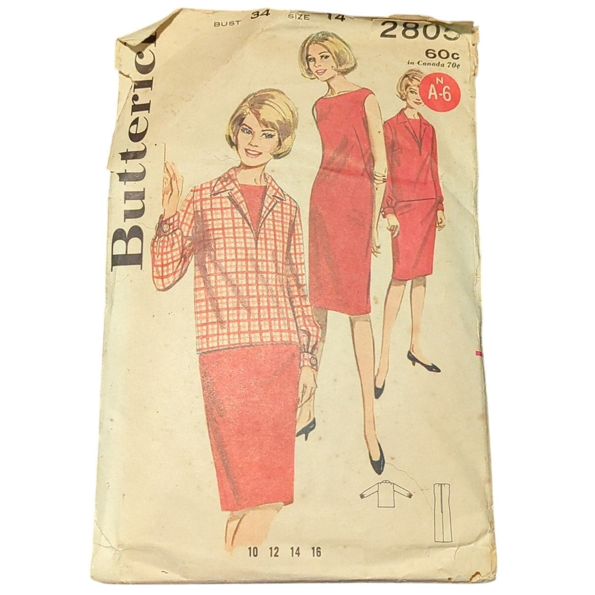Butterick 2805 Vintage Sewing Pattern Size 14 Bust 34 Misses Jacket Dress