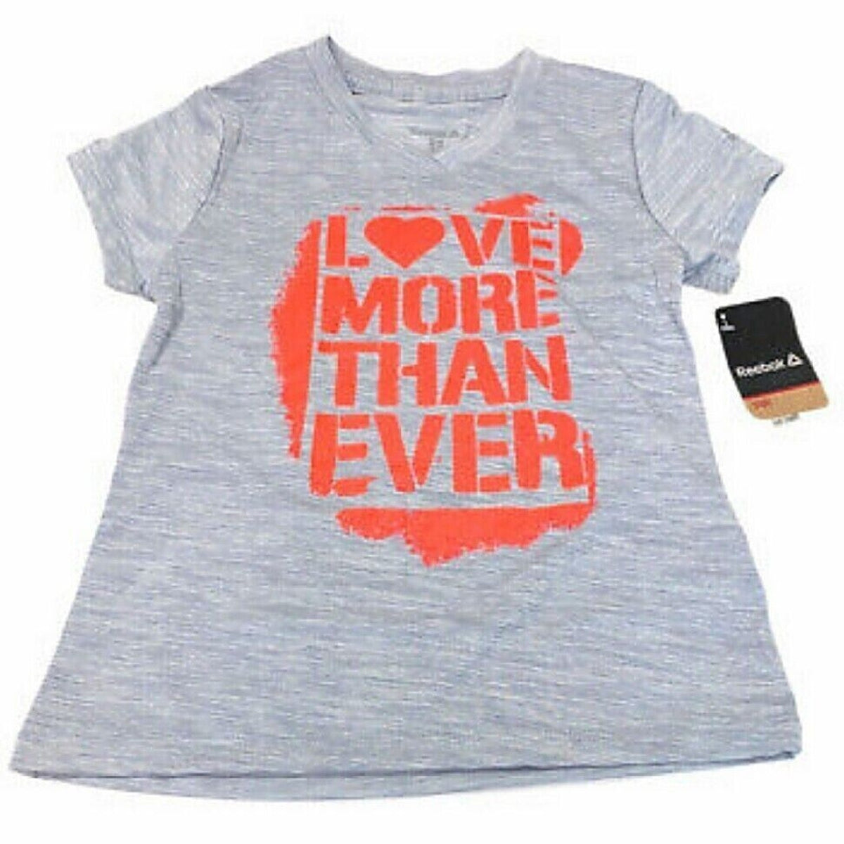 Reebok Girls "Love More Than Ever" Graphic Tee Size X-Large Spacedye Gray NWT
