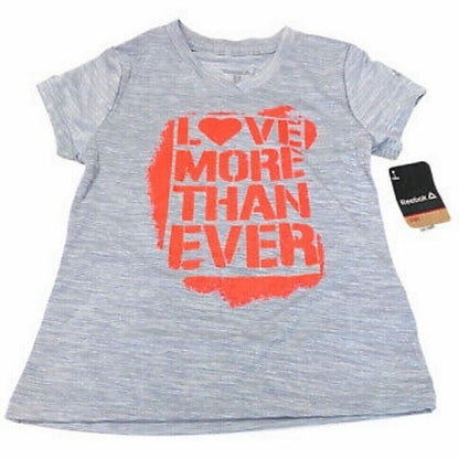 Reebok Girls "Love More Than Ever" Graphic Tee Size X-Large Spacedye Gray NWT
