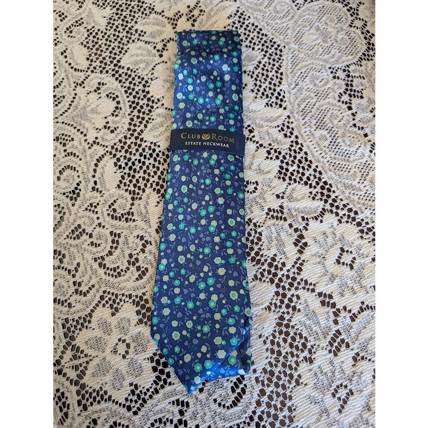 Club Room Tie Blue Green Floral Silk NWT Estate Neckwear Preppy Corpcore