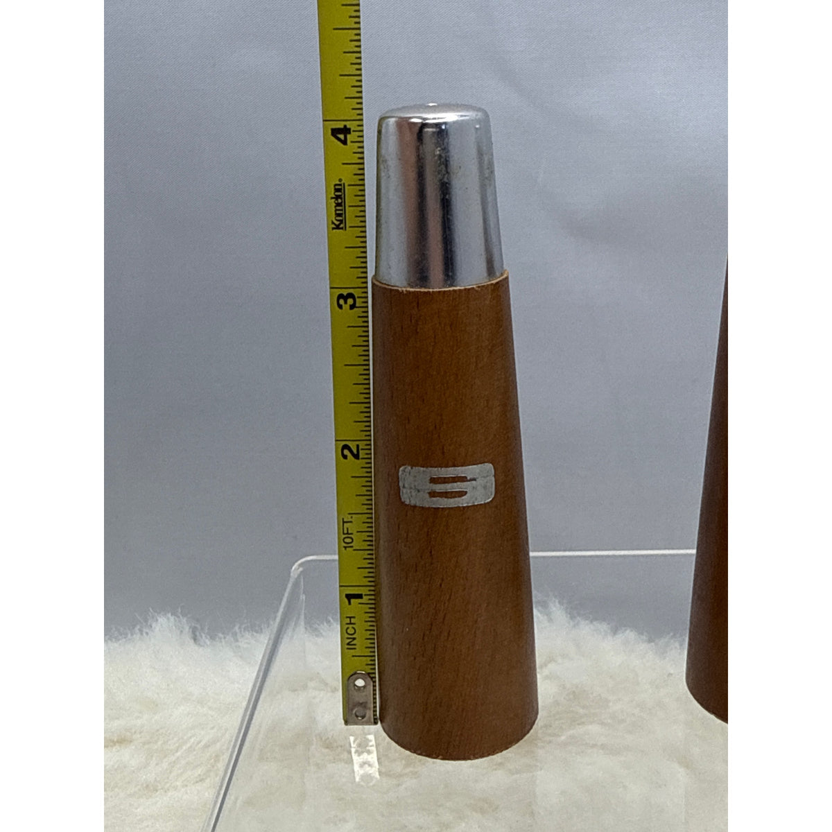 Vintage Mid Century Modern Teak Wood and Chrome Salt and Pepper Shakers Set