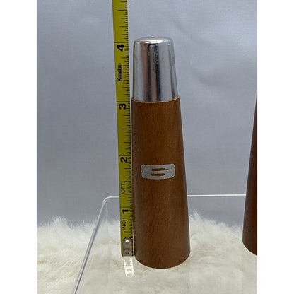 Vintage Mid Century Modern Teak Wood and Chrome Salt and Pepper Shakers Set