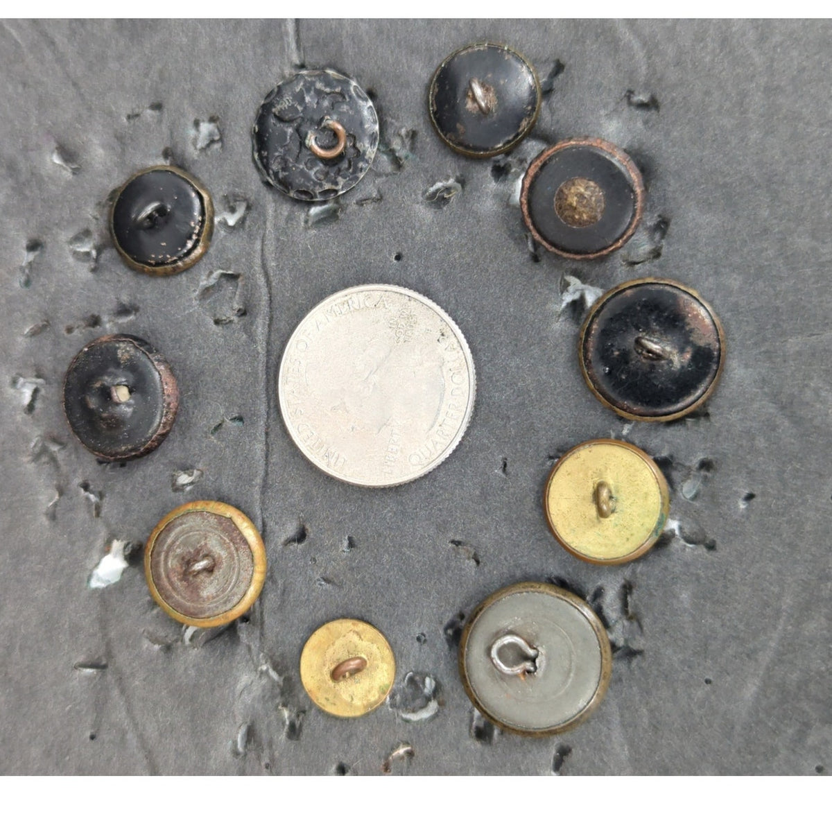 LOT PP of 10 Antique Vintage Victorian Brass Mixed Materials Buttons ESTATE FIND