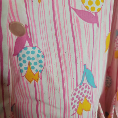 GAYMADE VINTAGE Pink Flowers funky Housecoat Dress Duster Pockets MED/LARGE